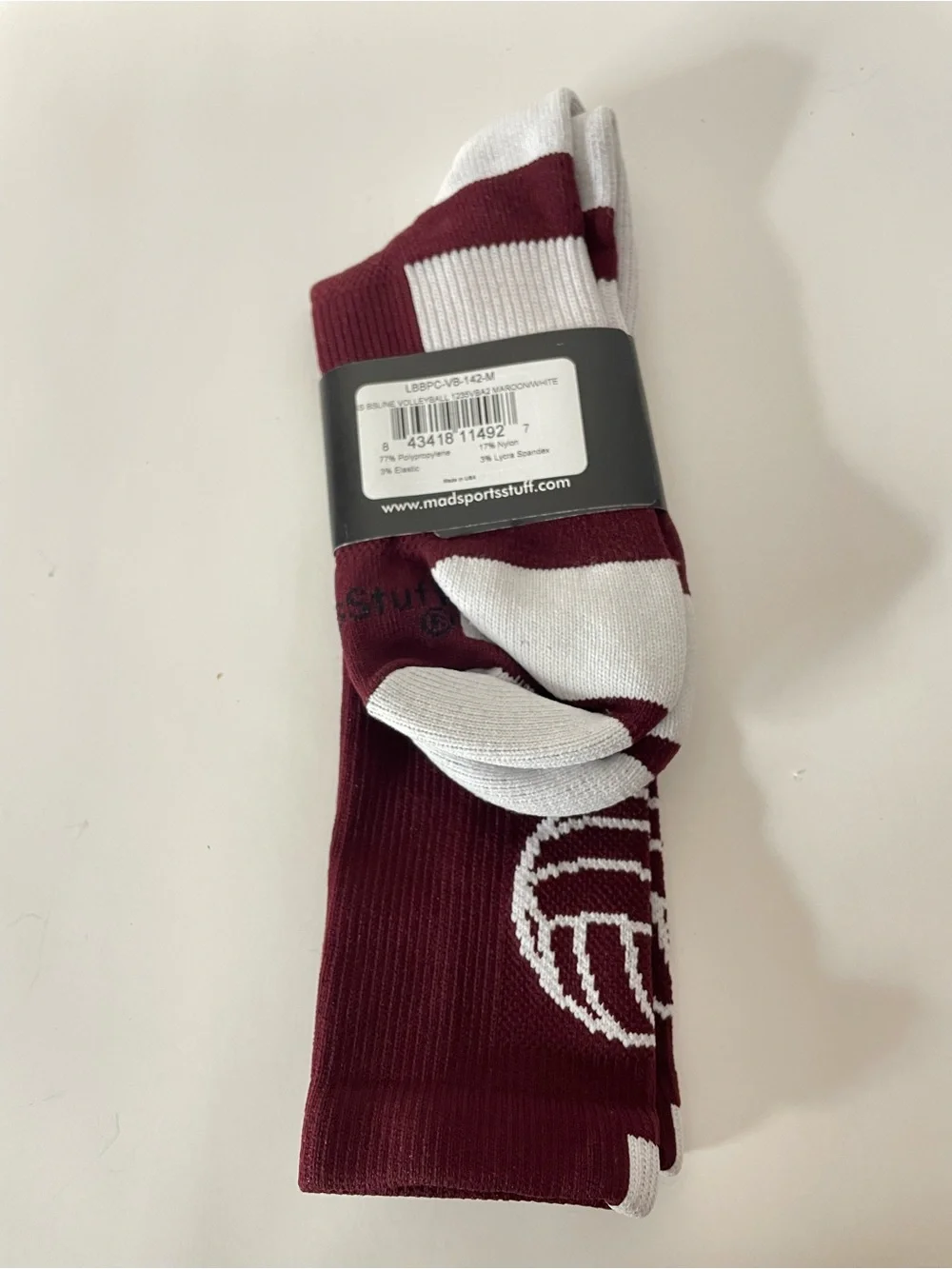Men's Maroon and White Athletic Crew Socks